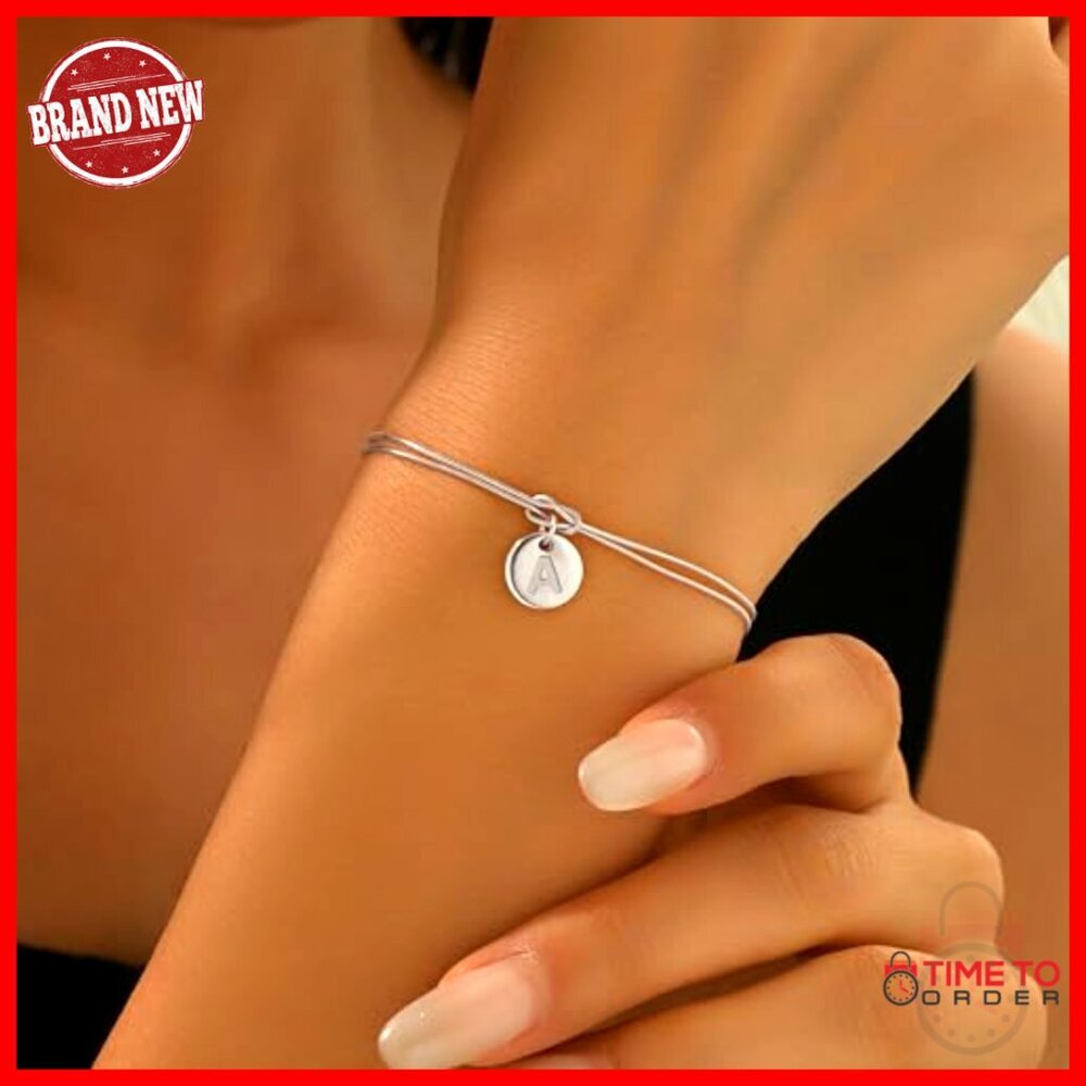 Sterling Silver Initial Bracelet 14K Gold Plated Love Knot Elegant Minimal Chic - Picture 2 of 7